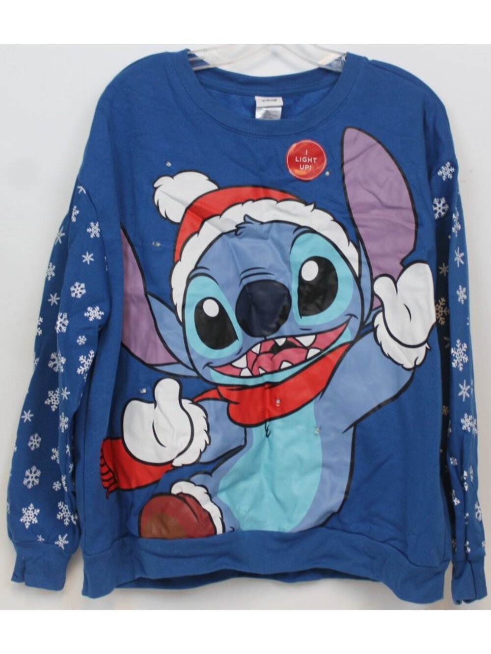 Disney Stitch Light up Sweatshirt Blue Holiday Snowflake XXL 19 Teen Like NEW